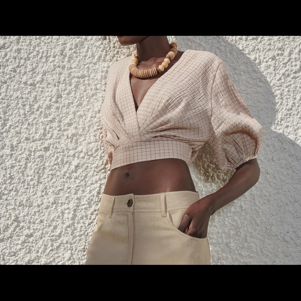 BNWT ZARA Linen Blend Checkered Top